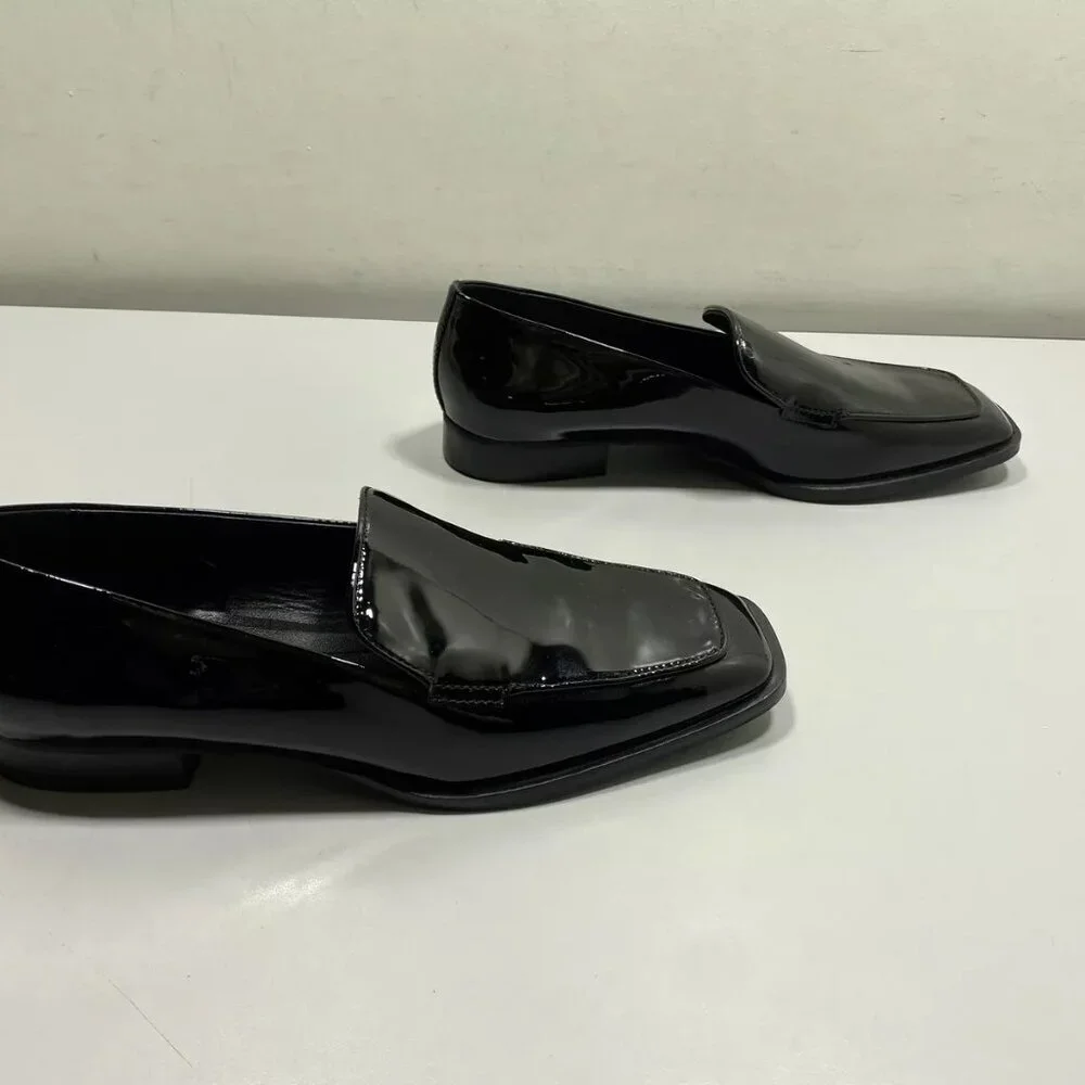 NEW MASSIMO DUTTI Mens Square Toe Loafers Size 7 Black Patent Leather
